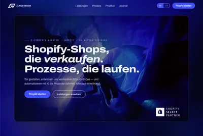 Screenshot of the Alpha Design homepage
