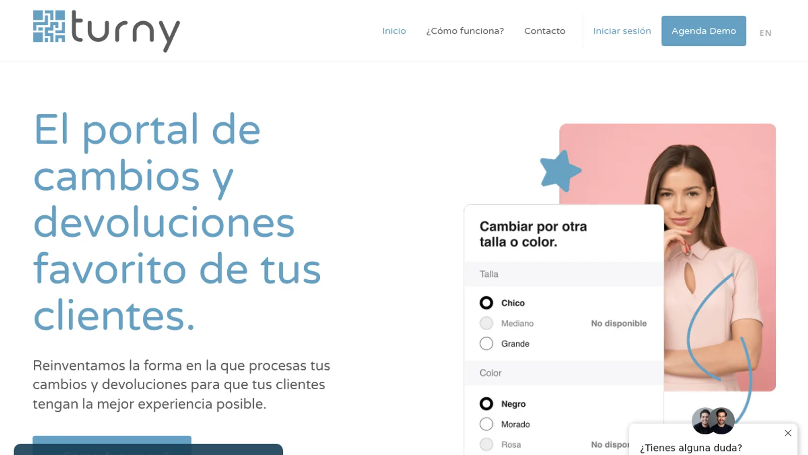 Screenshot of the Turny homepage