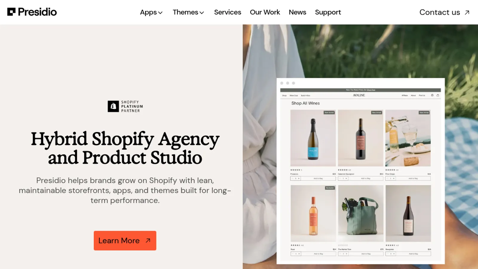 Screenshot of the Presidio homepage
