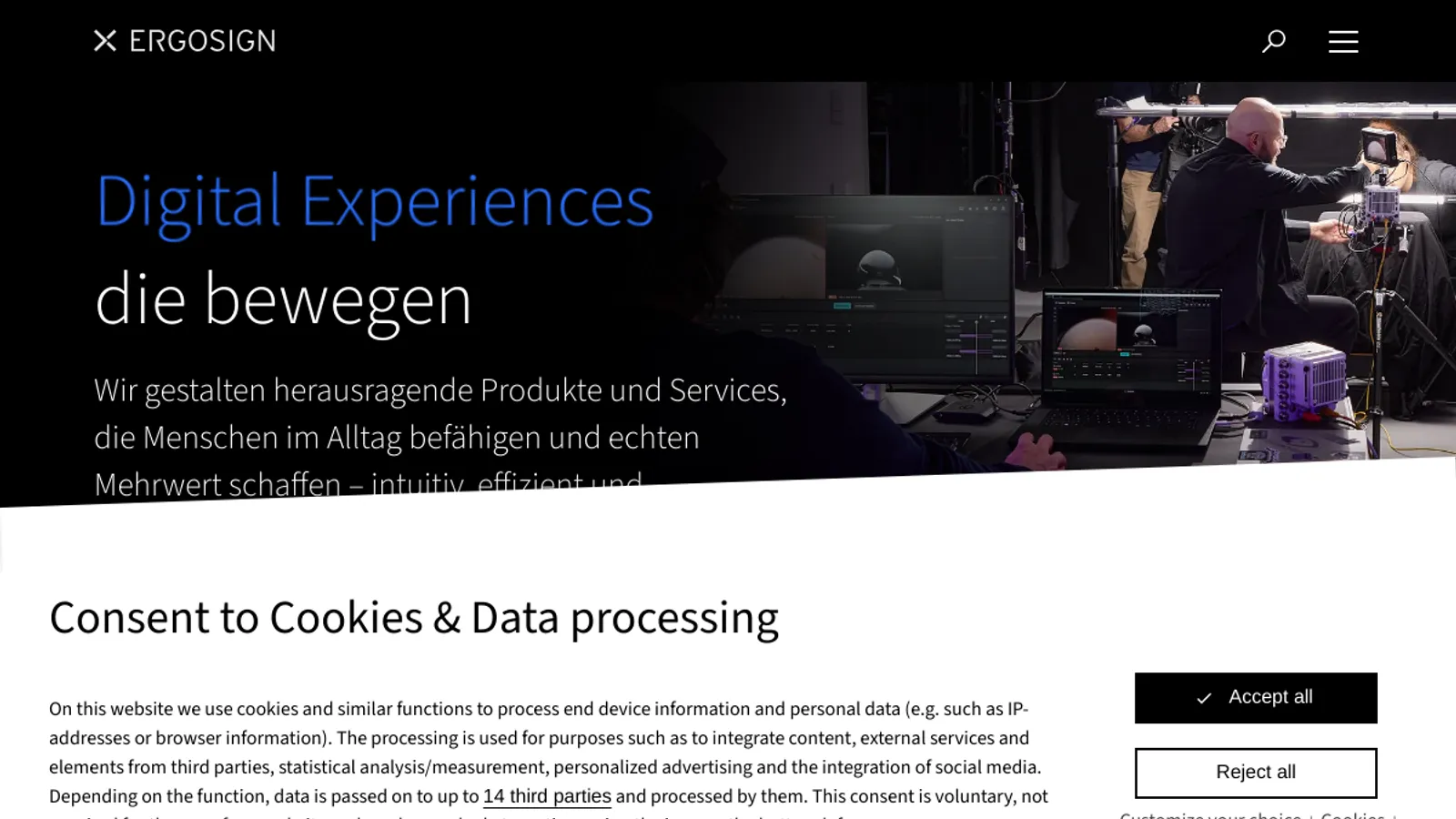 Screenshot of the Ergosign GmbH homepage