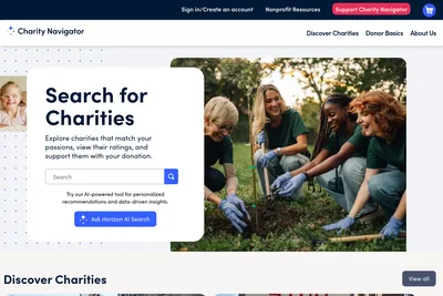 Screenshot of the Charity Navigator homepage