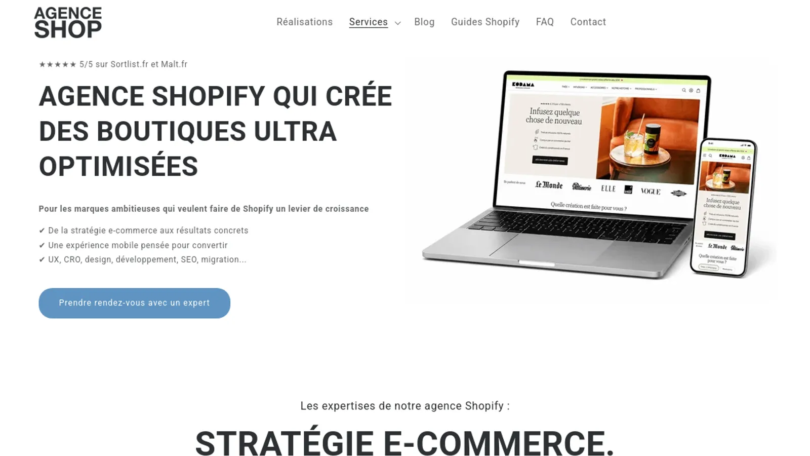 Screenshot of the AGENCE SHOP homepage