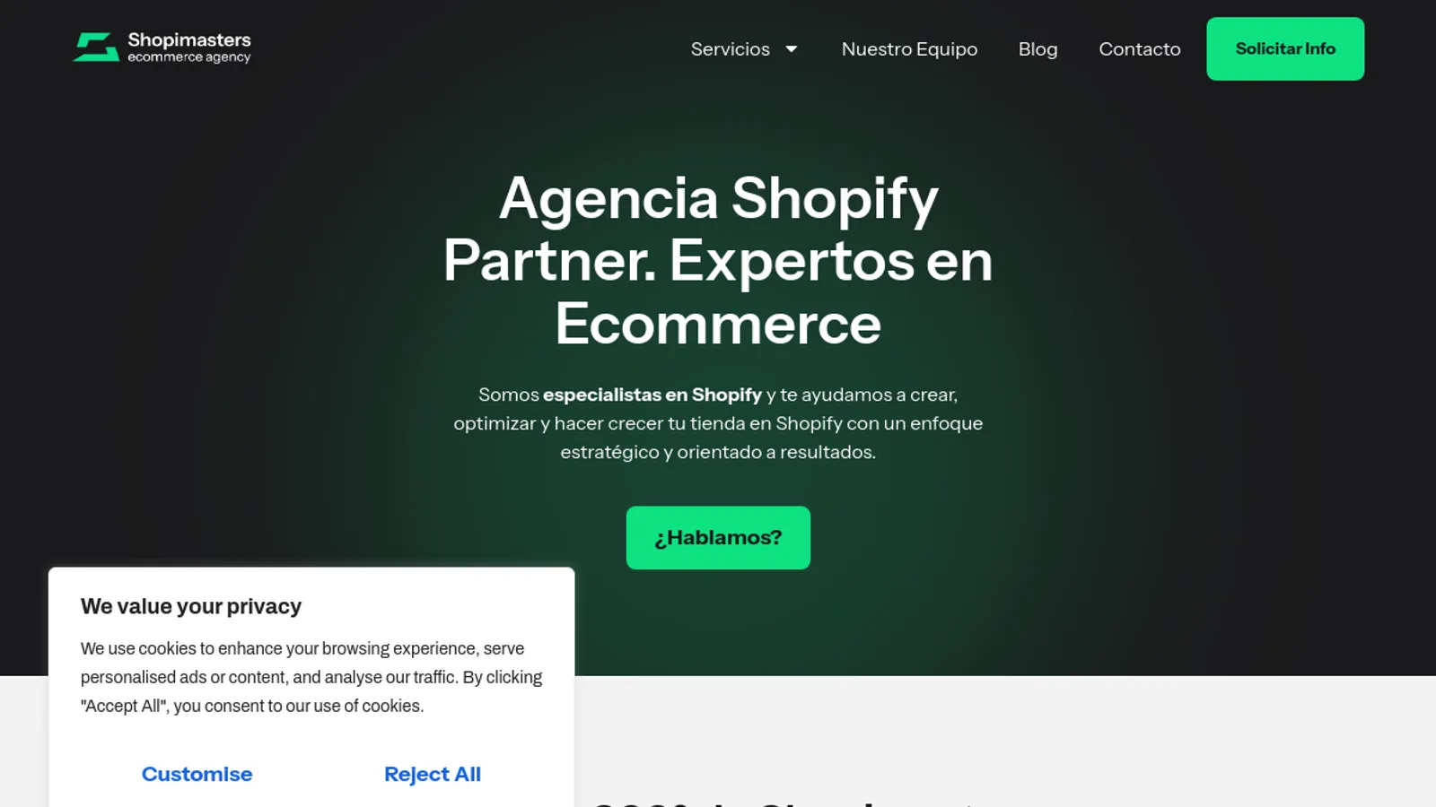 Screenshot of the Shopimasters homepage