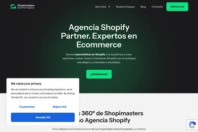 Screenshot of the Shopimasters homepage