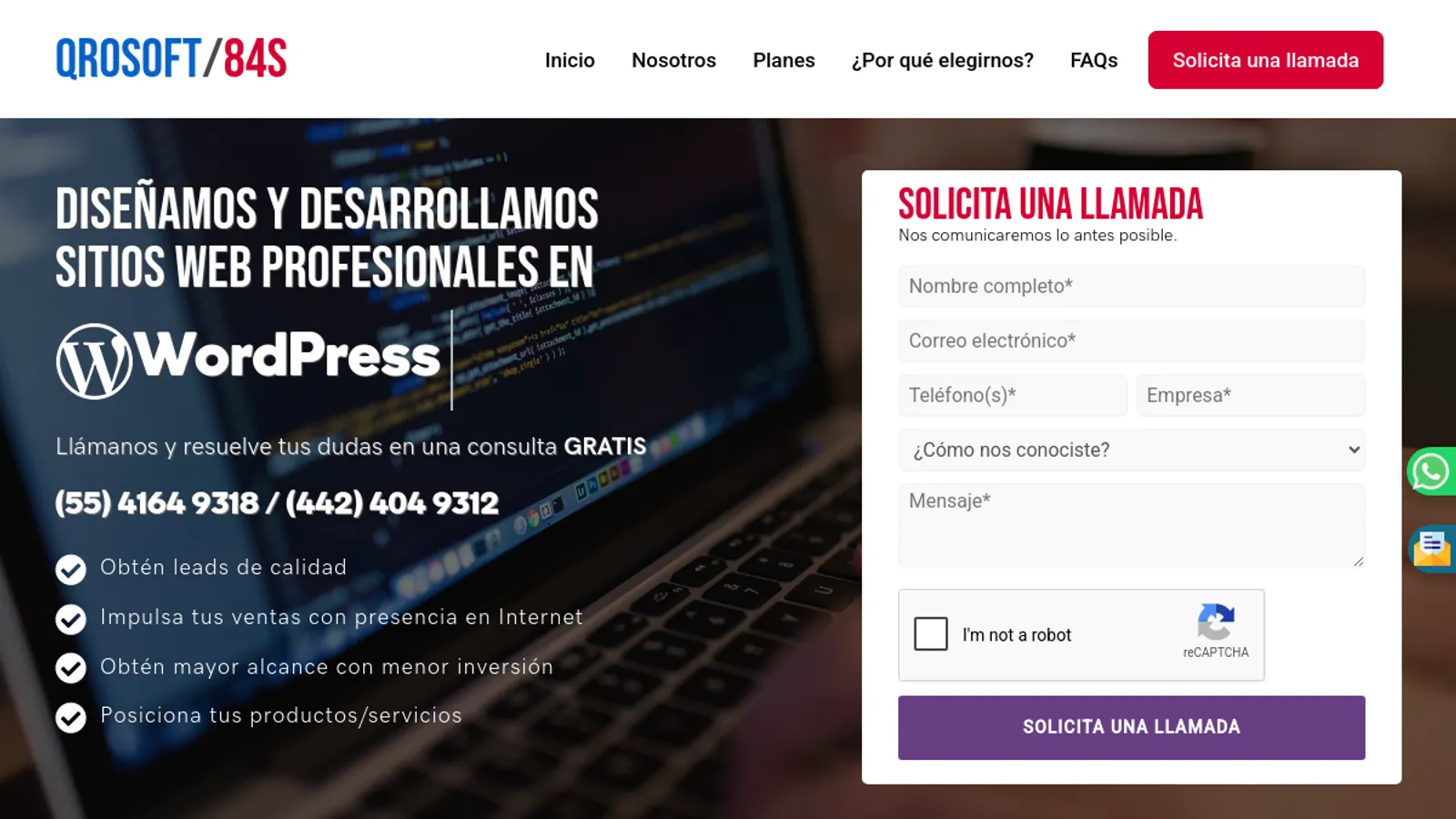 Screenshot of the QROSoft homepage