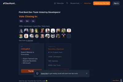 Screenshot of the Dev Hunt homepage