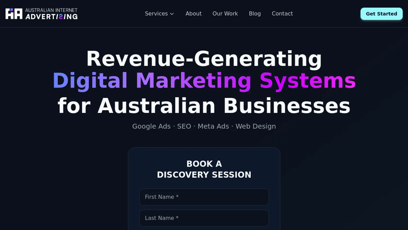 Screenshot of the Australian Internet Advertising homepage