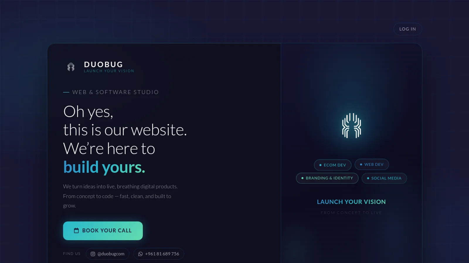 Screenshot of the DuoBug homepage