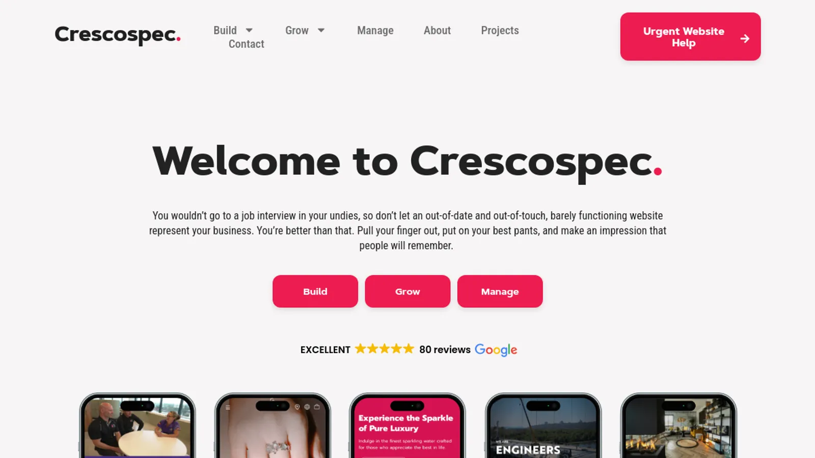 Screenshot of the Crescospec homepage