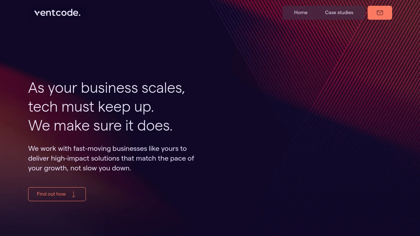 Screenshot of the Ventcode homepage