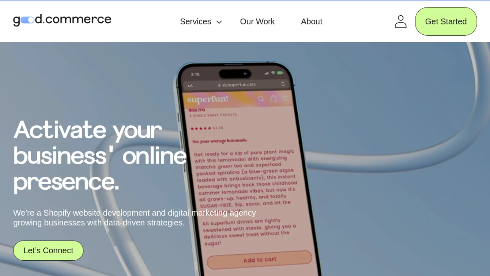 Screenshot of the Good Commerce homepage