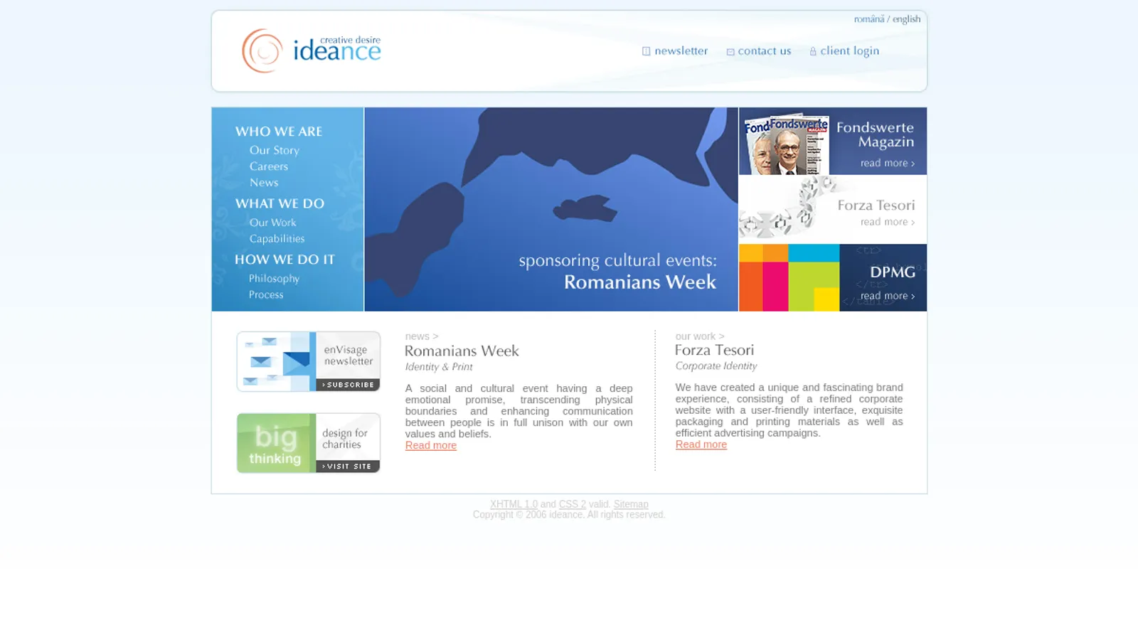 Screenshot of the ideance homepage