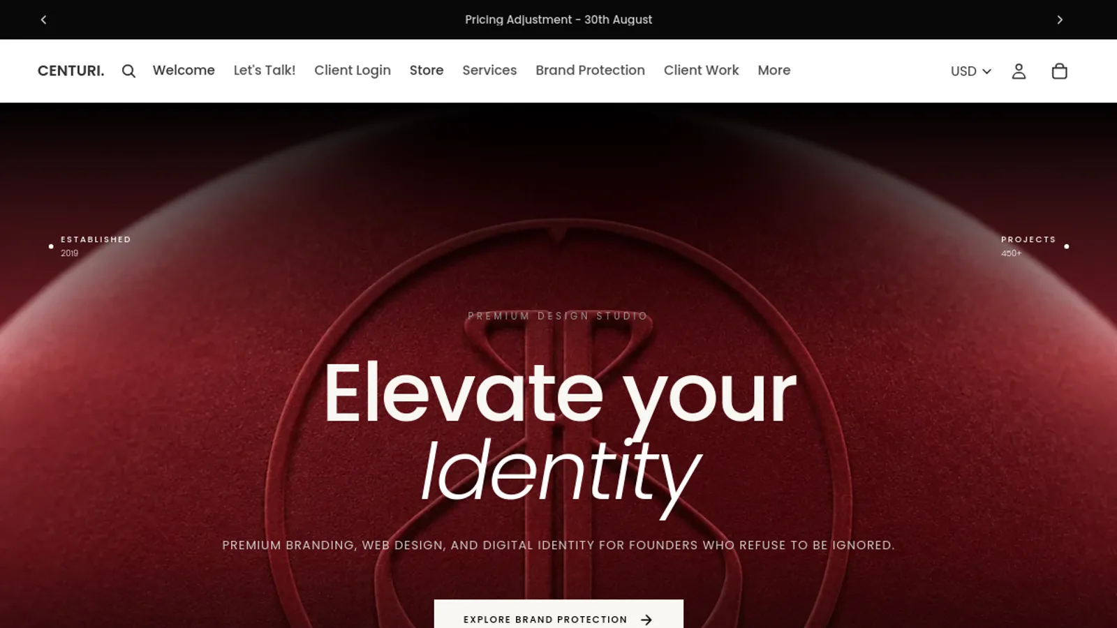 Screenshot of the CENTURI DESIGNS homepage