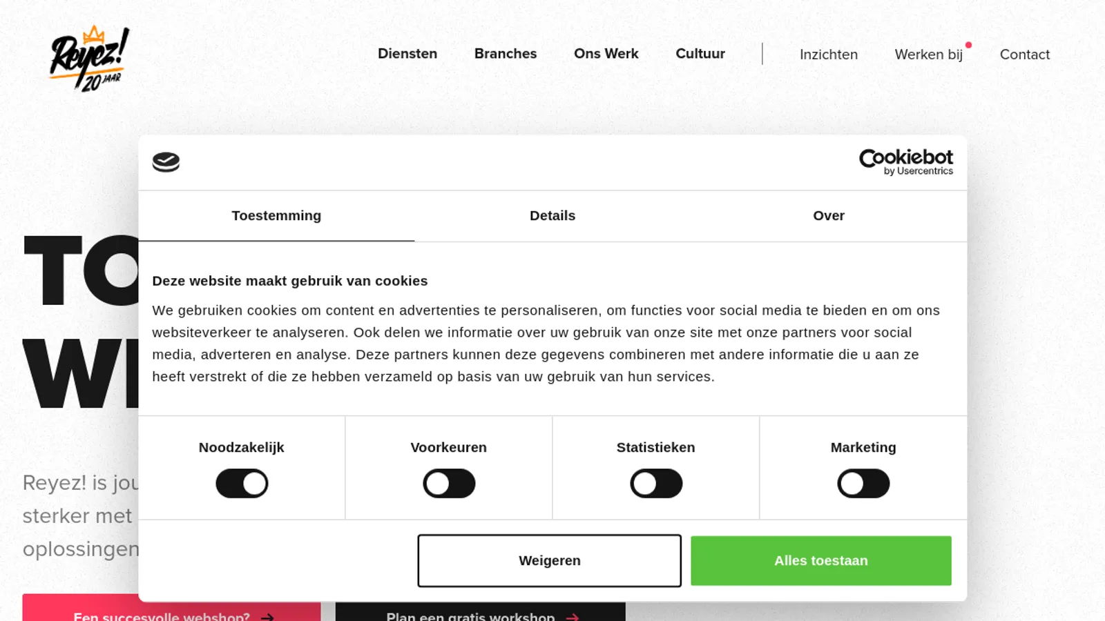 Screenshot of the Reyez! homepage