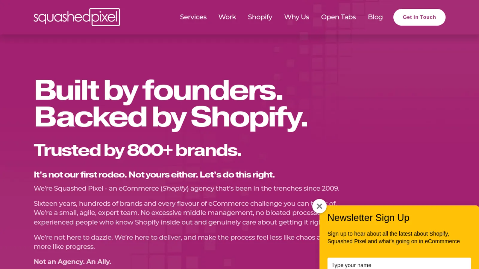Screenshot of the Squashed Pixel LTD homepage