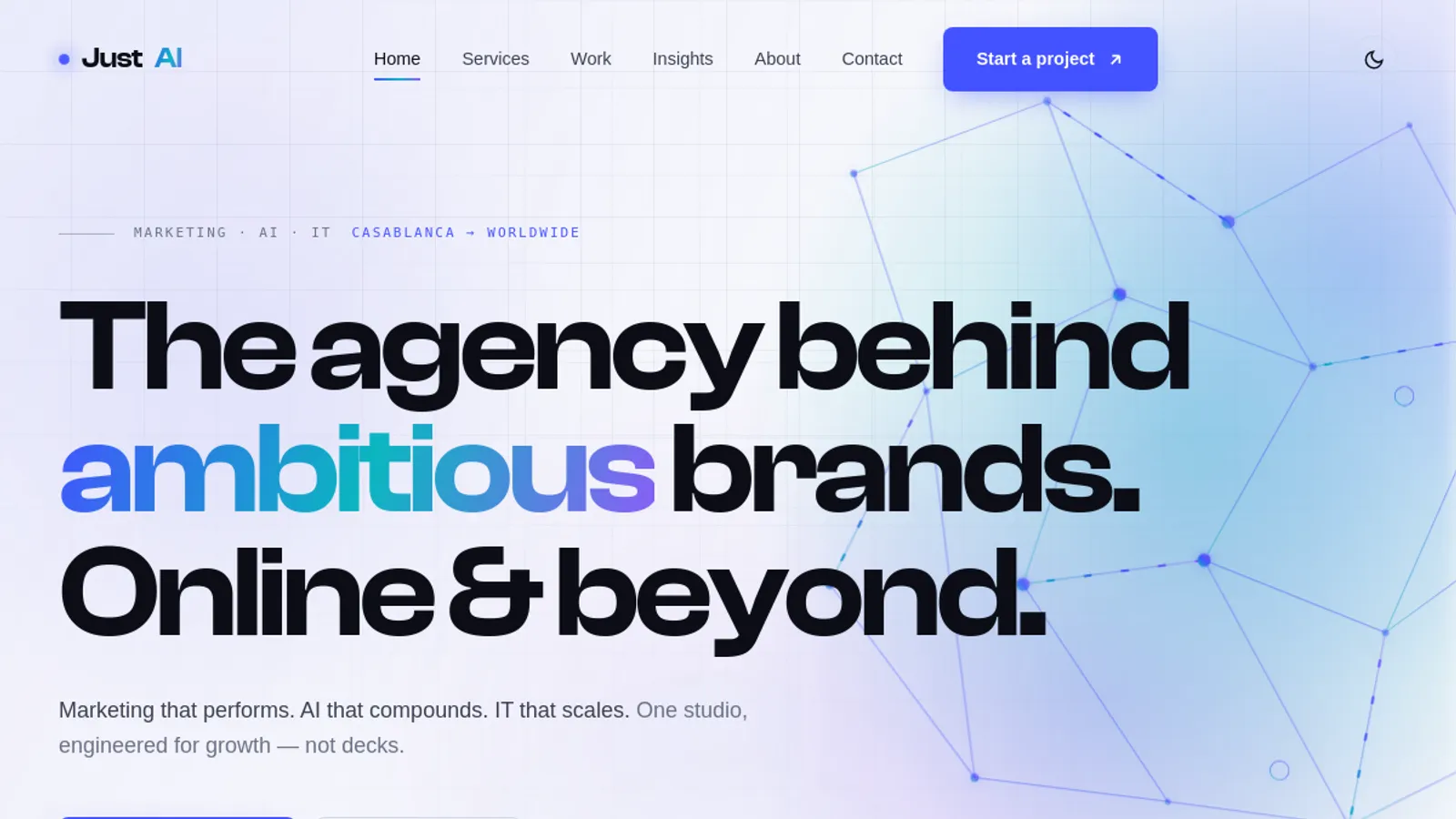 Screenshot of the Just AI homepage