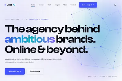 Screenshot of the Just AI homepage