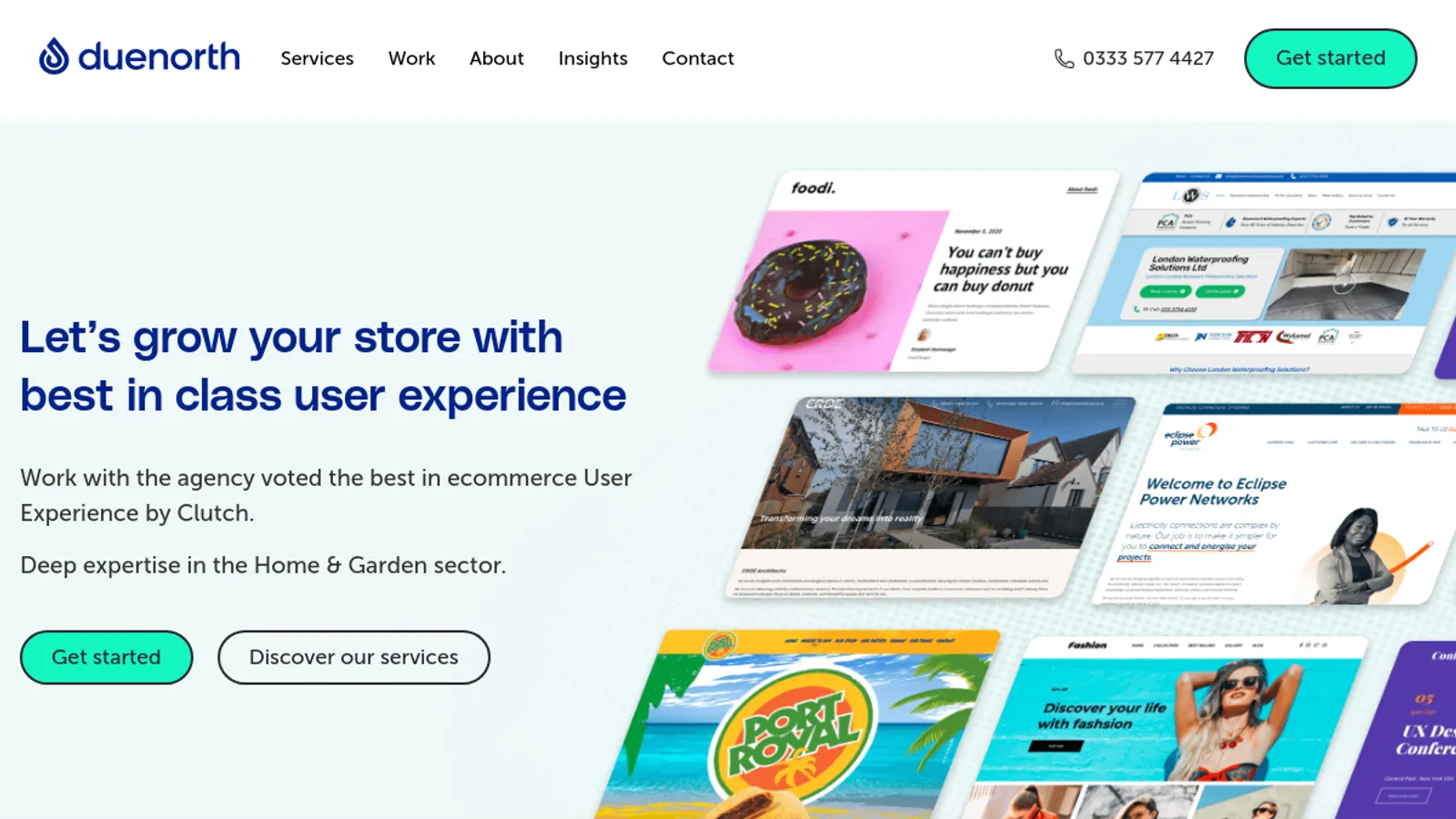 Screenshot of the Due North homepage