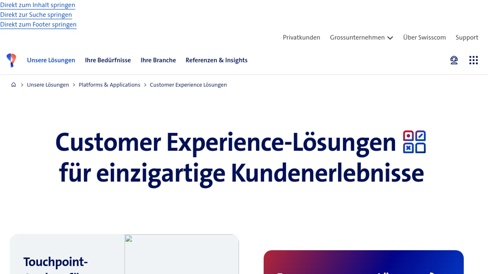 Screenshot of the Swisscom (Schweiz) AG homepage