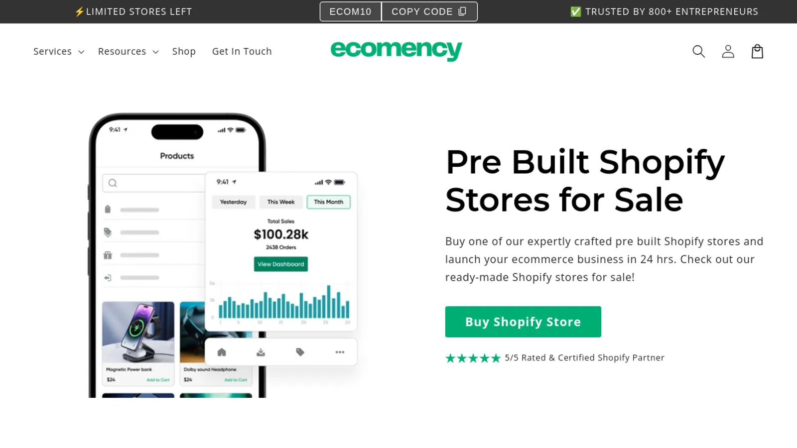 Screenshot of the Ecomency homepage