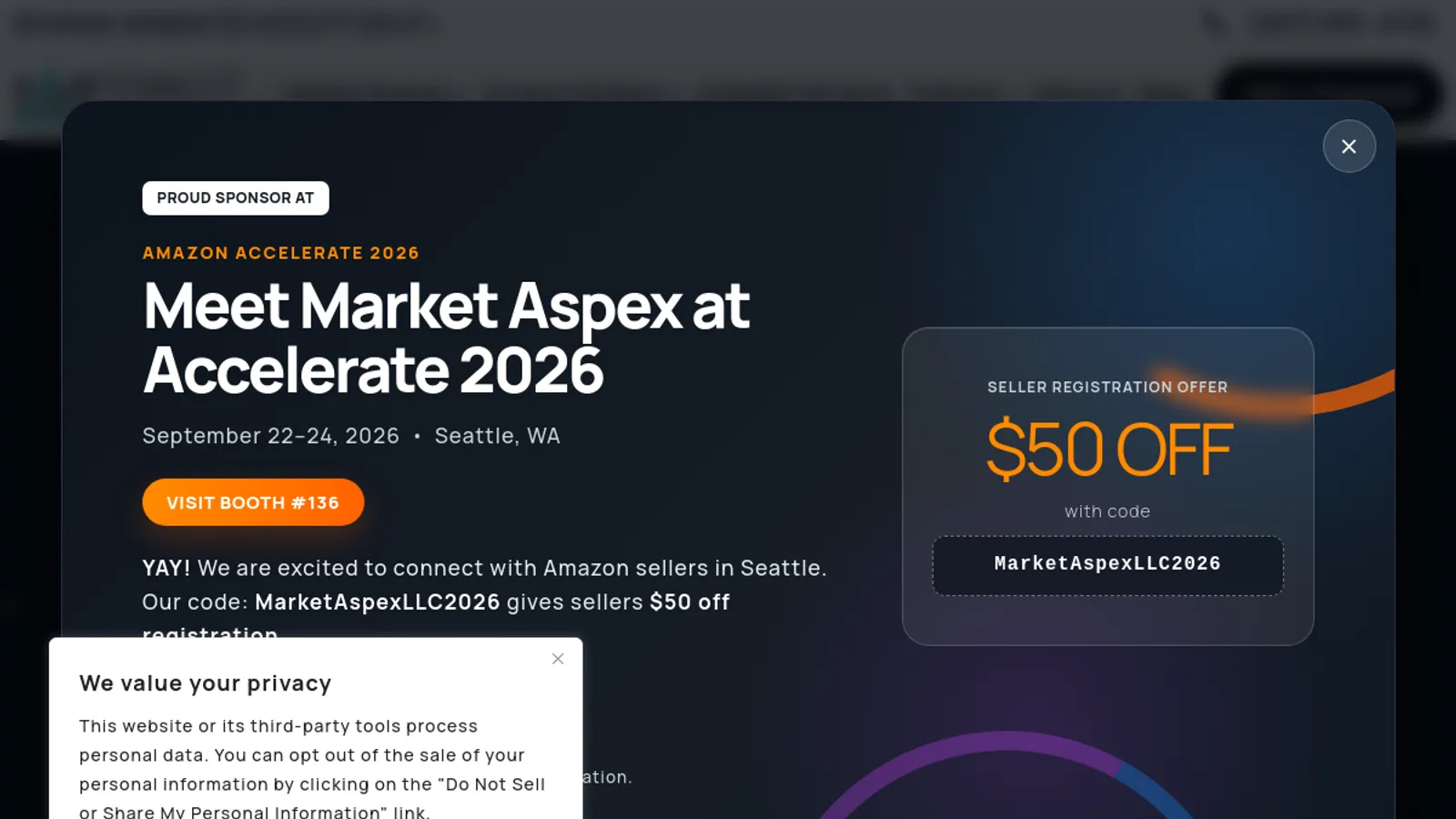 Screenshot of the MarketAspex homepage