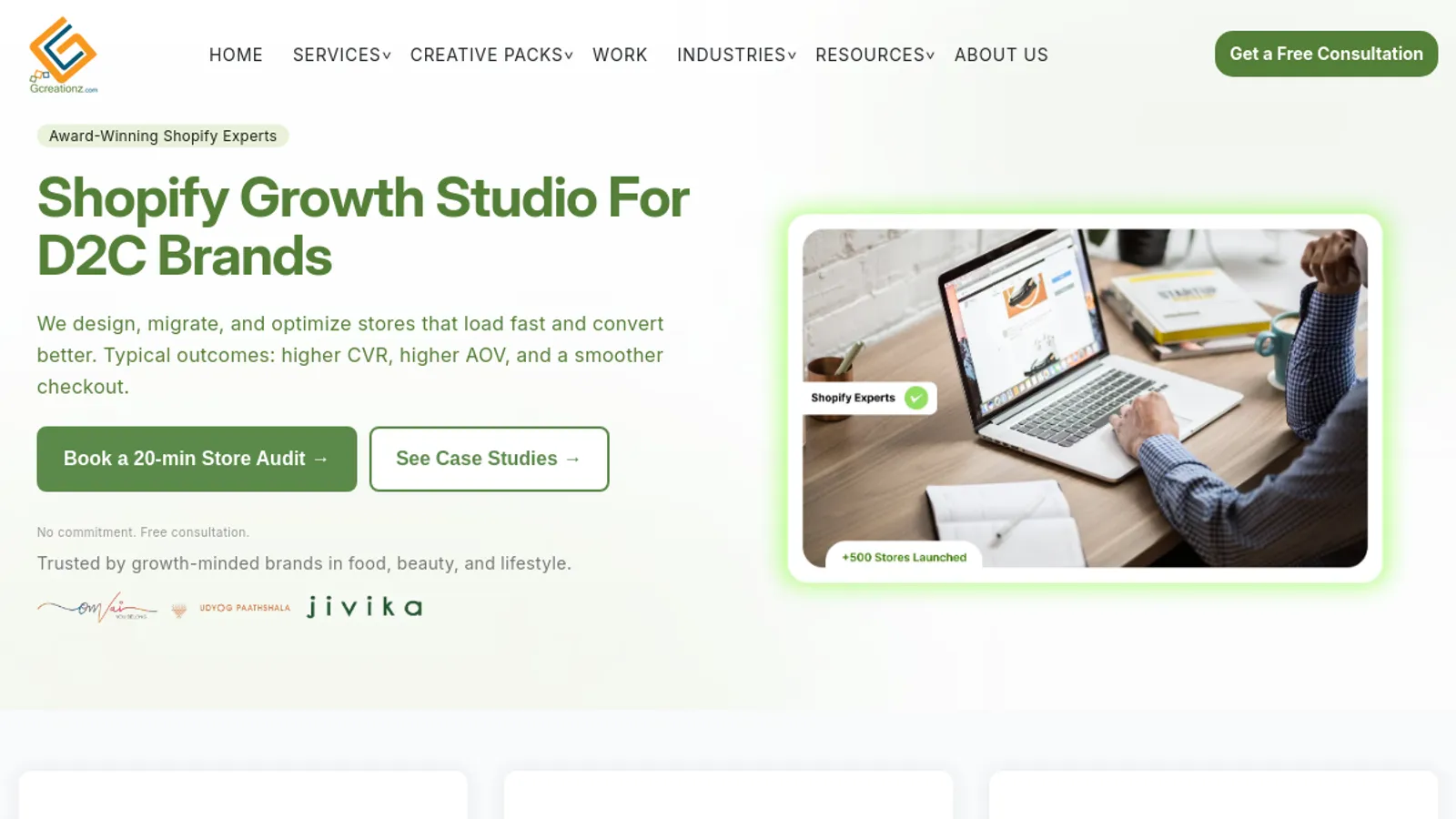 Screenshot of the Gcreationz.com homepage