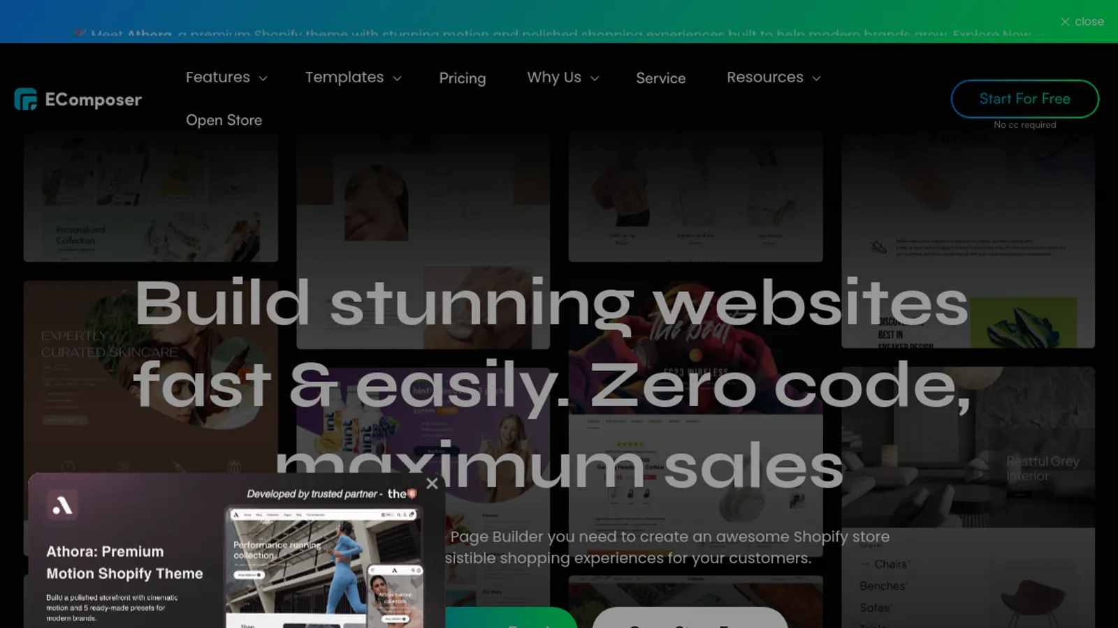 Screenshot of the EComposer homepage