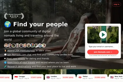 Screenshot of the Nomad List homepage