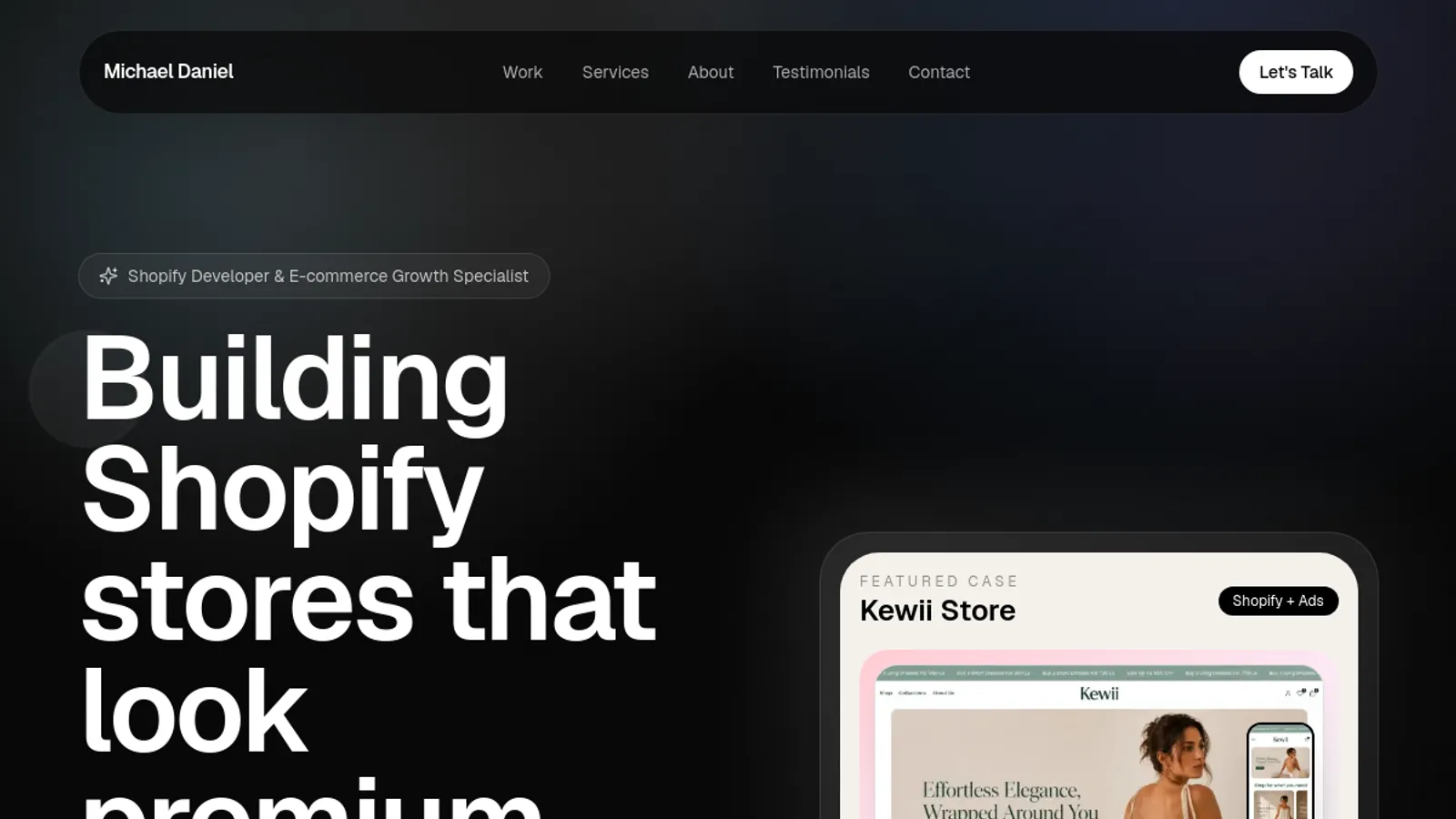 Screenshot of the Michael Daniel homepage
