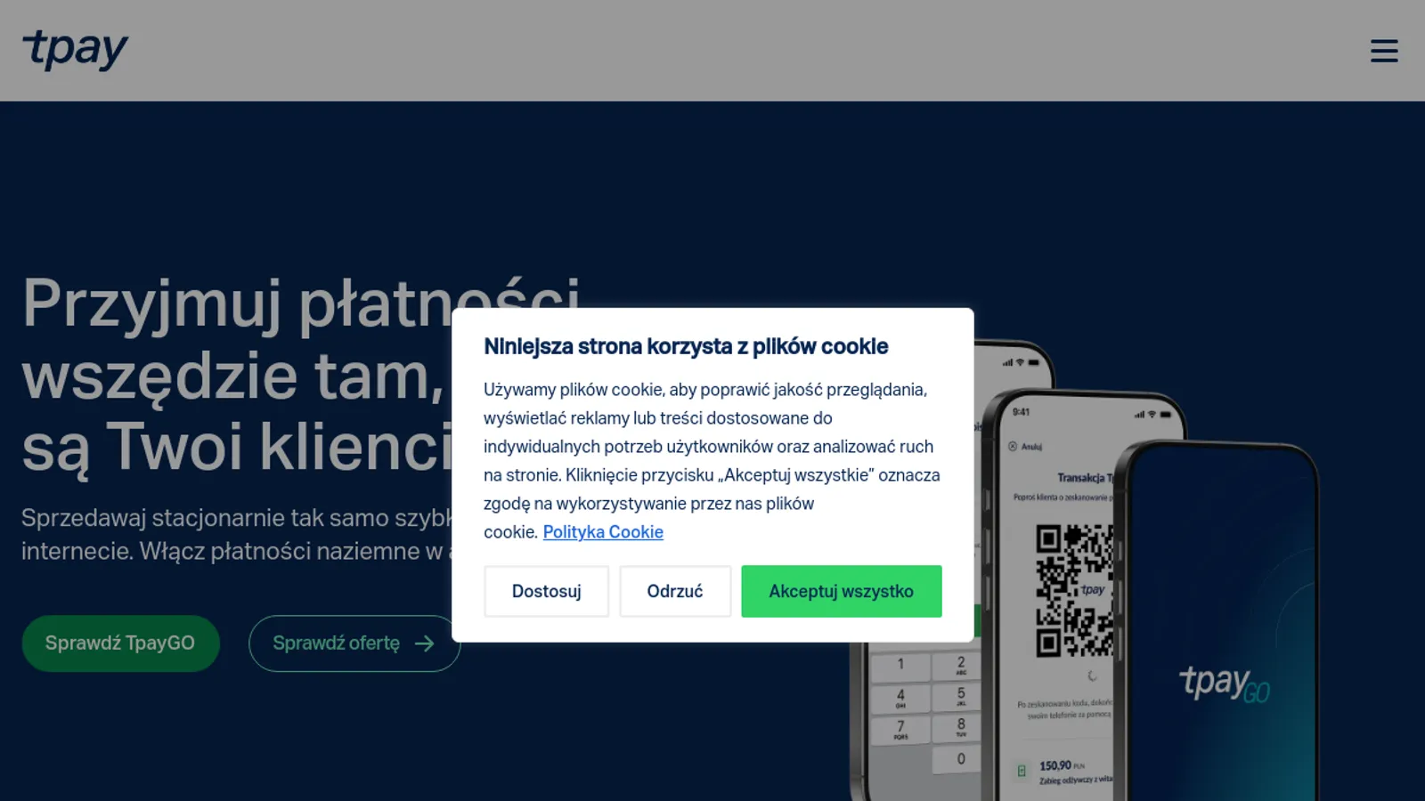 Screenshot of the Krajowy Integrator Płatności S.A. homepage