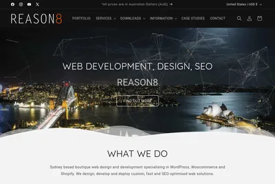 Screenshot of the Reason8 Pty Ltd homepage