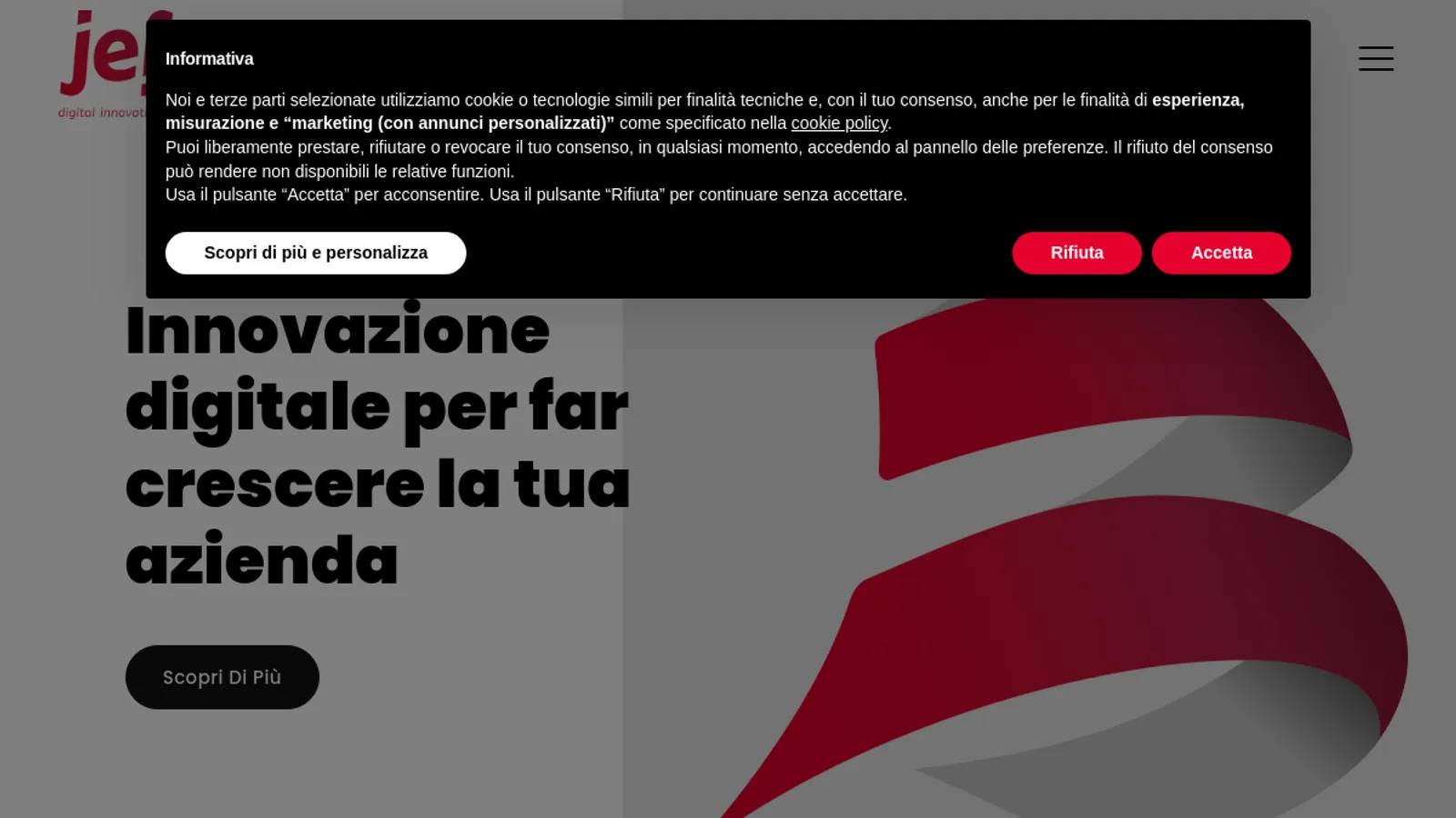 Screenshot of the Jef homepage