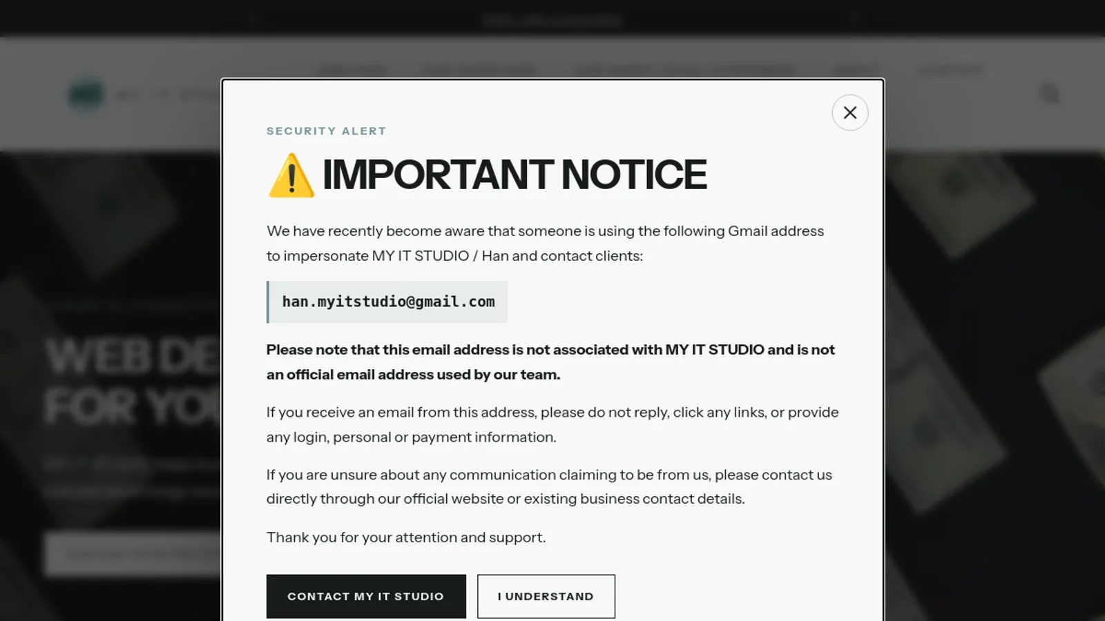 Screenshot of the My IT Studio homepage