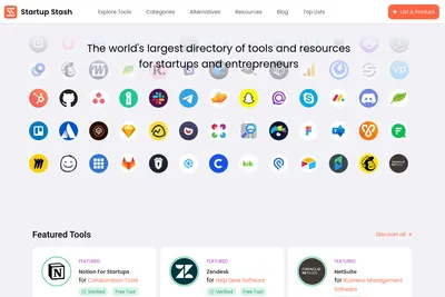Screenshot of the Startup Stash homepage