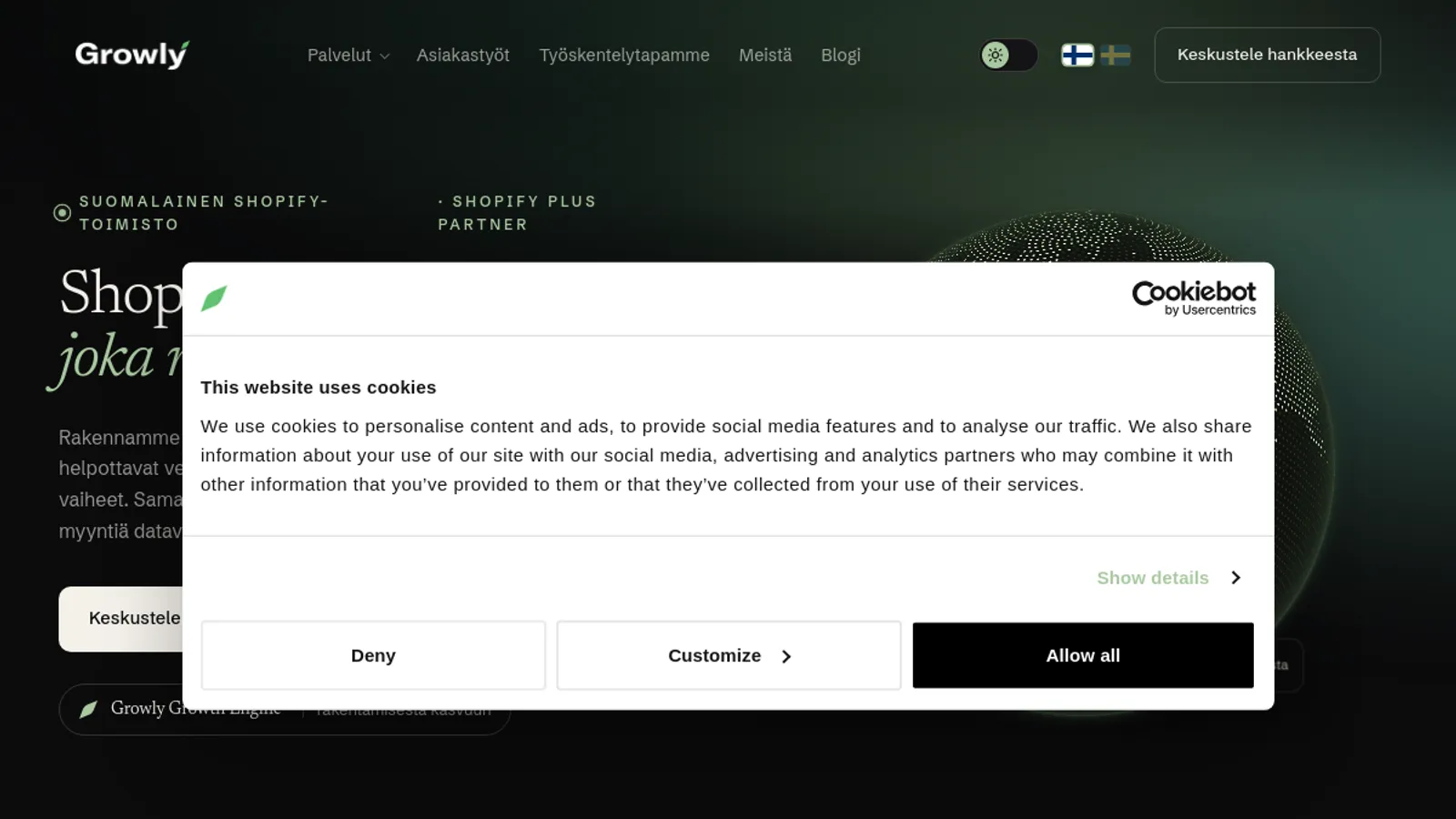 Screenshot of the Growly Oy homepage