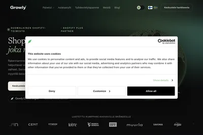 Screenshot of the Growly Oy homepage