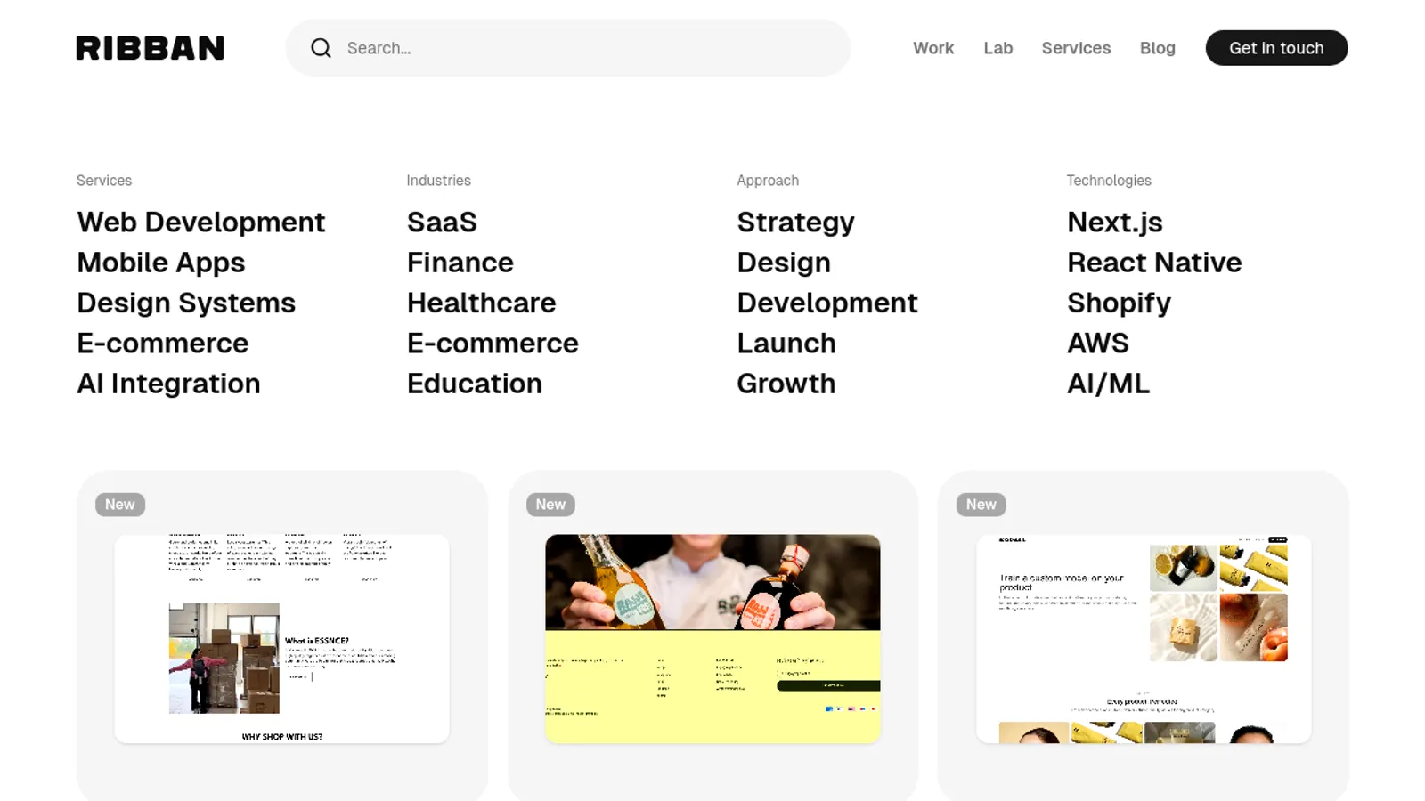 Screenshot of the RIBBAN AB homepage