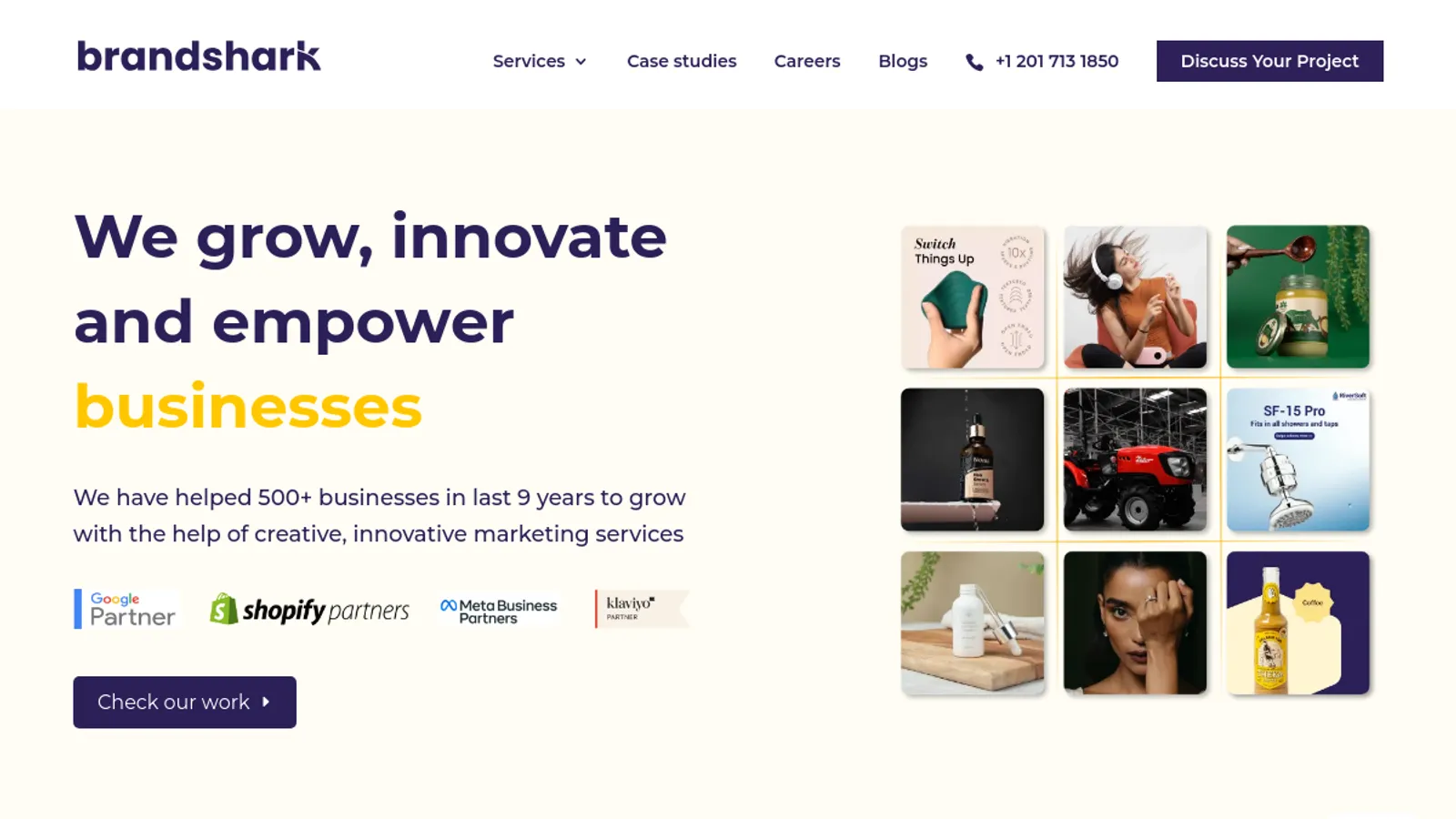 Screenshot of the Brandshark homepage
