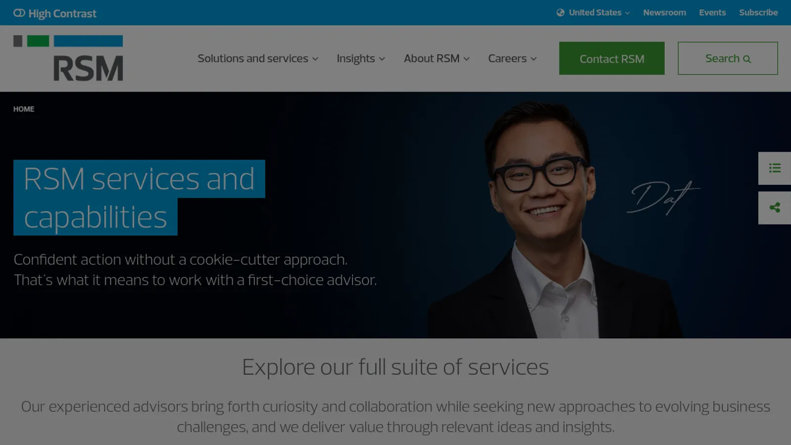 Screenshot of the RSM US LLP homepage