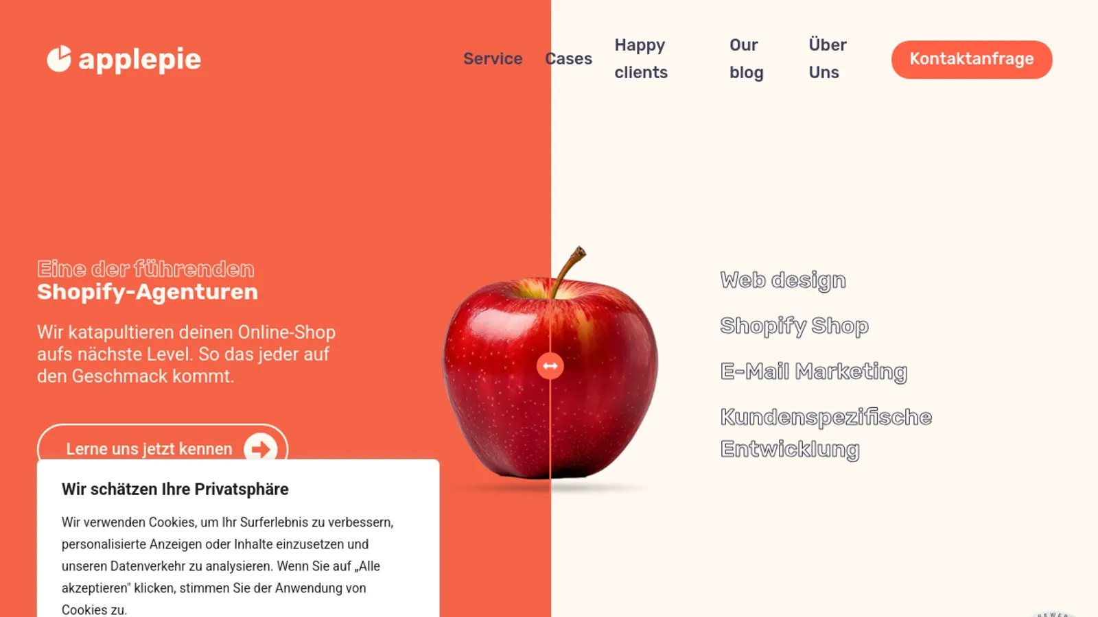 Screenshot of the applepie homepage