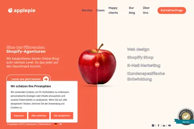 Screenshot of the applepie homepage