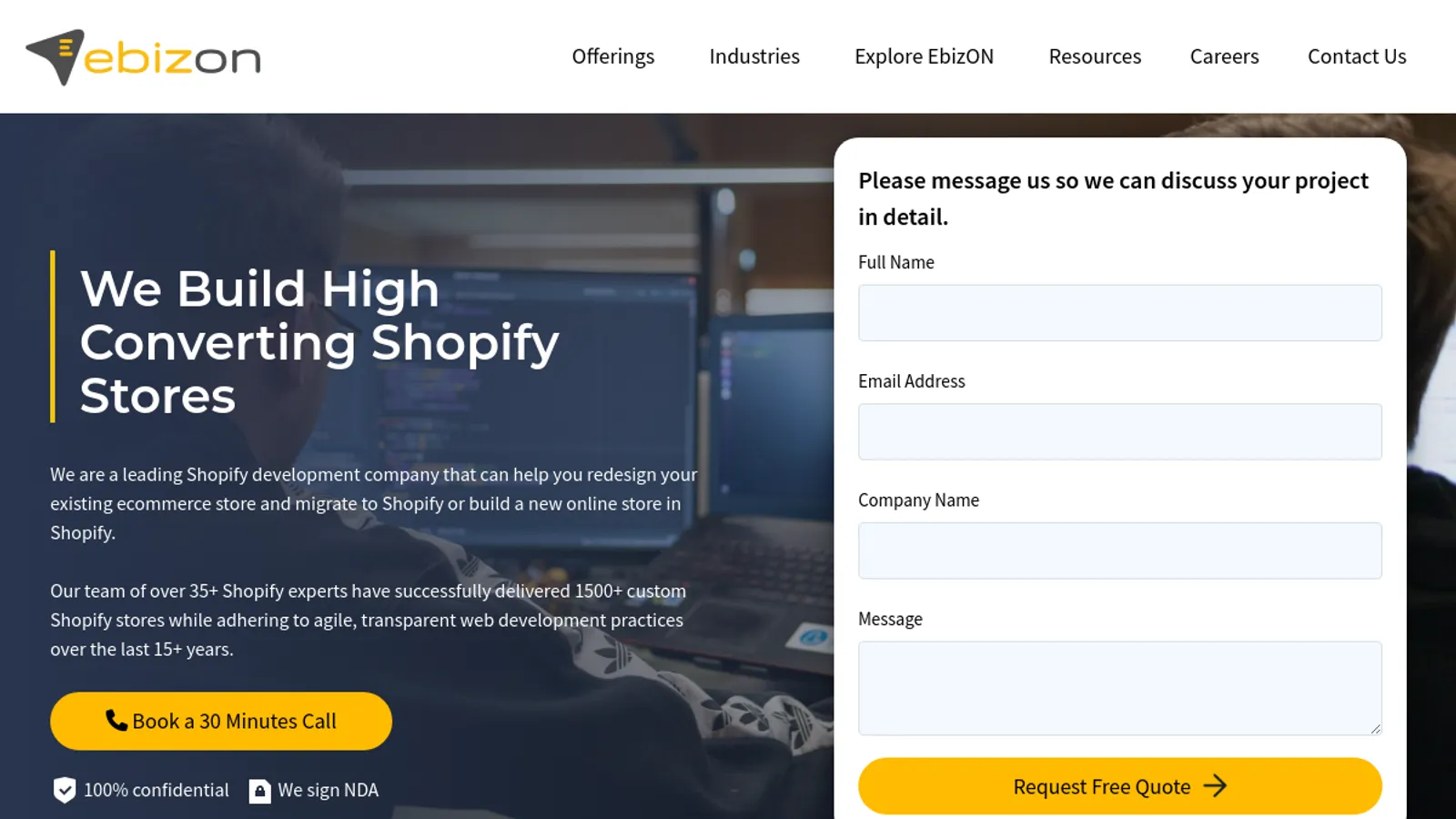 Screenshot of the EbizON Digital homepage