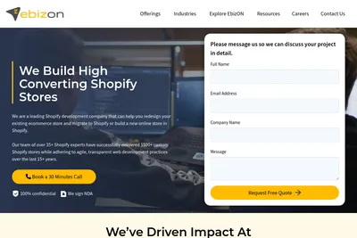 Screenshot of the EbizON Digital homepage