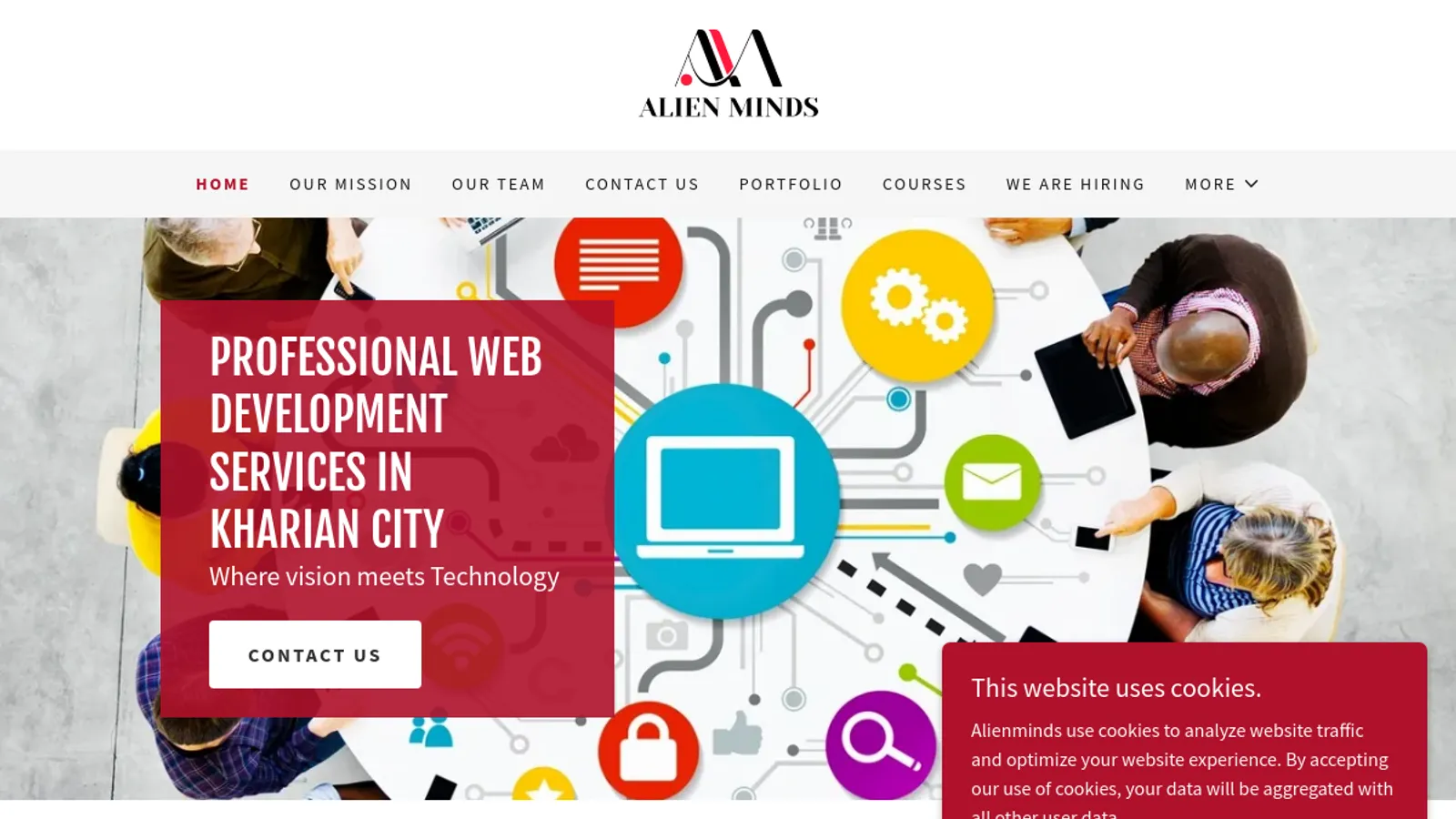 Screenshot of the Alien Minds homepage