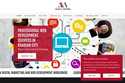 Screenshot of the Alien Minds homepage