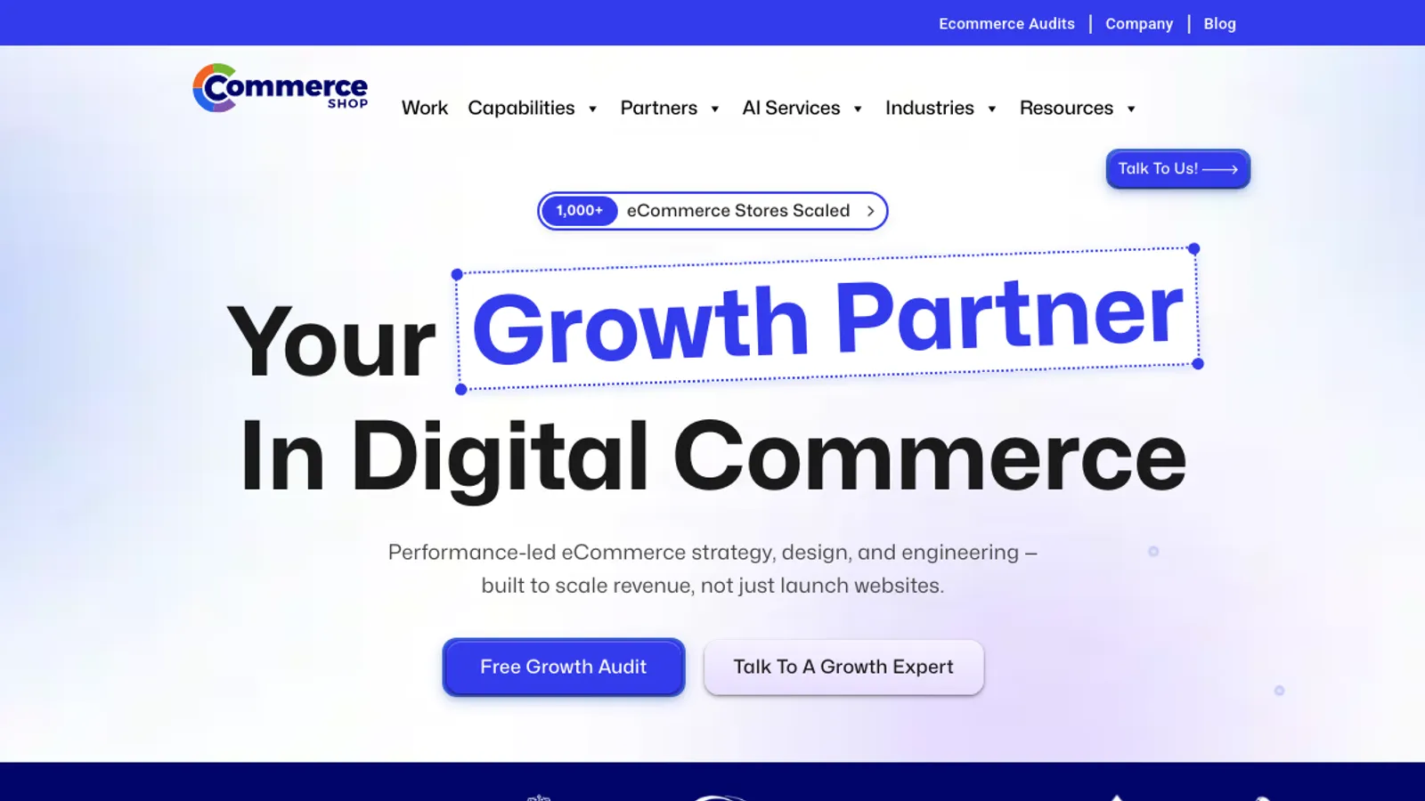 Screenshot of the The Commerce Shop homepage