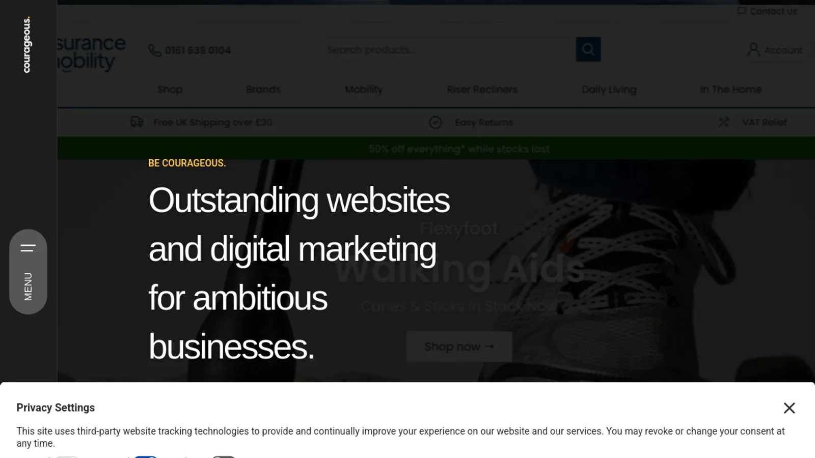 Screenshot of the Courageous homepage
