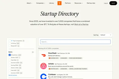 Screenshot of the Y Combinator Companies homepage