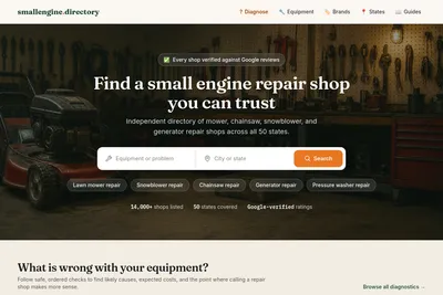Screenshot of the smallengine.directory homepage
