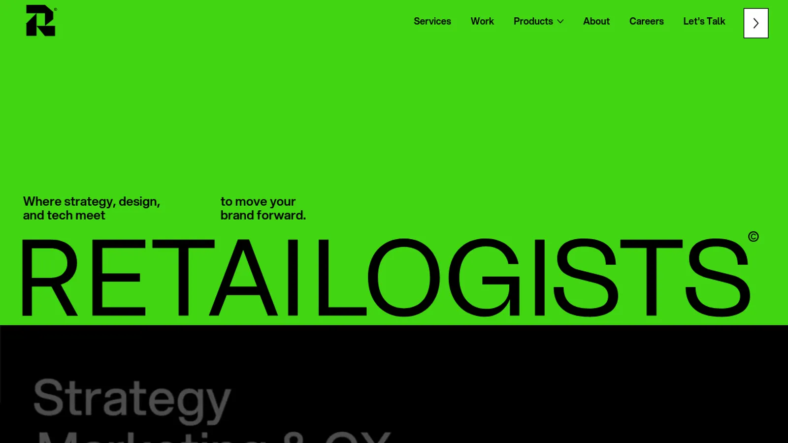 Screenshot of the Retailogists homepage